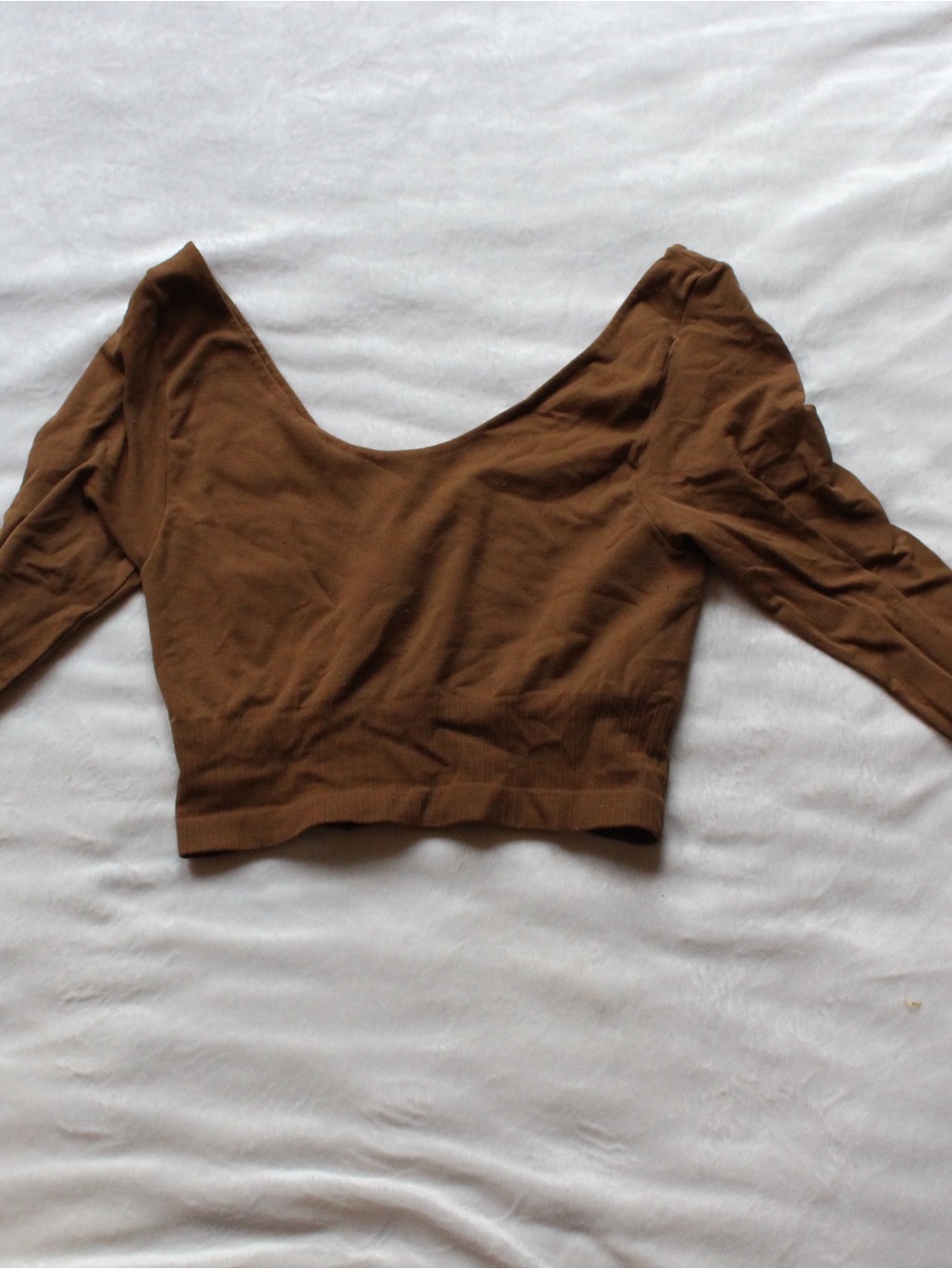 Brown Scoop Neck Cropped Women's Top